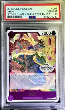 2023 One Piece TCG Shiki PSA 10 | Store Championship Participant V2 #008 - Image 1