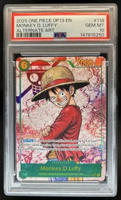 2025 One Piece Carrying On His Will Monkey D Luffy Alt Art #OP13-118 PSA 10 - Image 1