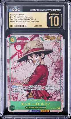 2025 ONE PIECE JPN CARRYING ON HIS WILL ALT ART MONKEY D. LUFFY CGC 10 PRISTINE - Image 1