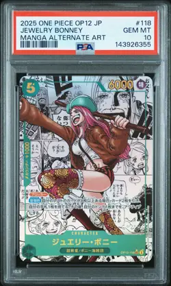 2025 ONE PIECE JAPANESE MANGA ALTERNATE ART OP12-118 JEWELRY BONNEY PSA 10 - Image 1