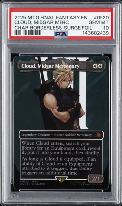 2025 MTG FINAL FANTASY BORDERLESS-SURGE FOIL CLOUD MIDGAR MERCENARY PSA 10 - Image 1