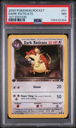 2000 POKEMON ROCKET 1ST ED #51 DARK RATICATE PSA 7 - Image 1