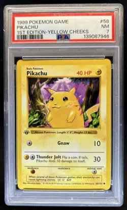 1999 Pokemon 1st Edition Pikachu Yellow Cheeks #58/102 PSA 7 - Image 1