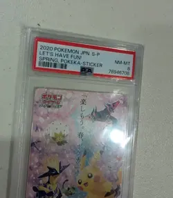 2020 Graded Pokemon Pikachu Let's Have Fun Spring Pokeka Promo Japanese PSA 8 - Image 3