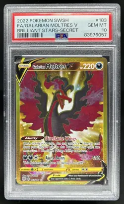 2022 Pokemon SWSH Brilliant Stars Galarian Moltres V #183/172 PSA 10 - Image 1