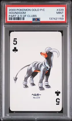 2000 POKEMON GOLD VERSION PART 2 PLAYING CARDS 5 OF CLUBS #229 HOUNDOOM PSA 9 - Image 1