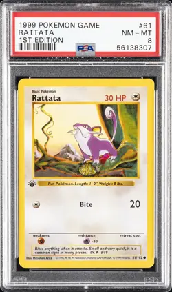 1999 POKEMON BASE SET 1ST EDITION #61 RATTATA PSA 8 - Image 1