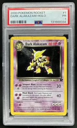 2000 Pokemon Team Rocket Dark Alakazam Holo #1/82 PSA 1 - Image 1