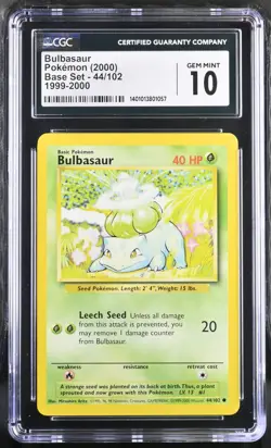CGC 10 Bulbasaur Base Set 4th Printing 1999-2000 Vintage UK Print Pokemon 44 PSA - Image 1