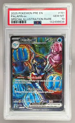 142498634 Palafin ex 2025 Pokemon Prismatic Evolutions #151 SIR PSA 10 - Image 1
