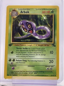 ARBOK 1999 POKEMON ORIGINAL FOSSIL 1ST EDITION UNCOMMON 31/62 Q2045 - Image 1