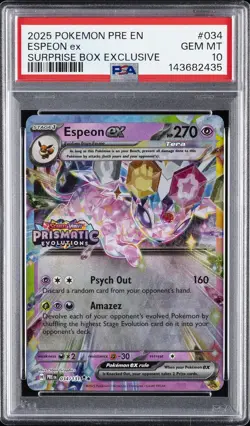2025 POKEMON PRE EN-PRISMATIC EVOLUTIONS SURPRISE BOX EXCLUSIVE ESPEON EX PSA 10 - Image 1