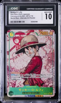 2025 ONE PIECE JPN CARRYING ON HIS WILL MONKEY D. LUFFY CGC 10 GEM MINT - Image 1