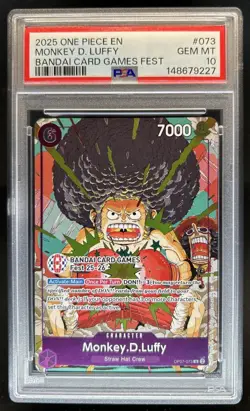2025 One Piece Bandai Card Games Fest Monkey D Luffy #OP07-073 PSA 10 - Image 1