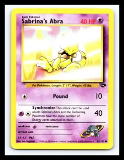 💥 Sabrina's Abra Gym Challenge Non Holo # 93/132 Pokemon 2000 Vintage Card - Image 1