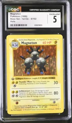 CGC 5 Magneton 1999 Base Set 1st Edition Shadowless 9/102 Holo Pokemon Card - Image 1