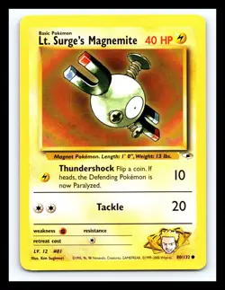 💥 LT. SURGE'S MAGNEMITE 2000 Gym Heroes Pokemon NON HOLO # 80/132 Vintage Card - Image 1