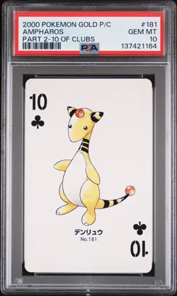 2000 POKEMON GOLD VERSION PART 2 PLAYING CARDS 10 OF CLUBS #181 AMPHAROS PSA 10 - Image 1