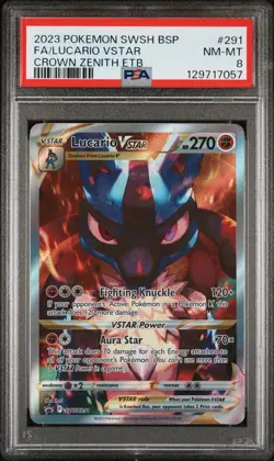 2023 Pokemon Black Star Promo Full Art Lucario VSTAR Crown Zenith ETB #291 PSA 8 - Image 1