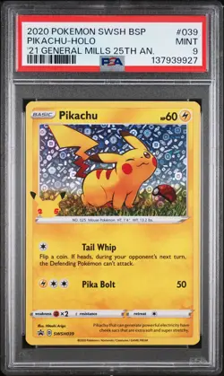 2020 POKEMON SWSH GENERAL MILLS 25TH ANNIVERSARY #039 PIKACHU-HOLO PSA 9 - Image 1