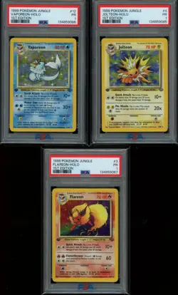 PSA 1 Sequential Vaporeon, Jolteon, Flareon 1st Ed Holo Jungle Pokemon 1999 PR - Image 1