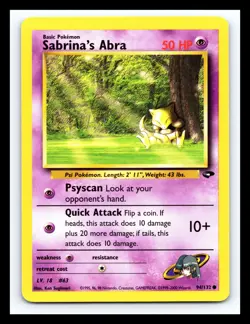 💥 SABRINA'S ABRA # 94/132 Gym Challenge WOTC Pokemon 2000 Vintage Non Holo - Image 1