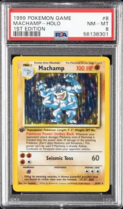 1999 POKEMON BASE SET 1ST EDITION #8 MACHAMP-HOLO PSA 8 - Image 1