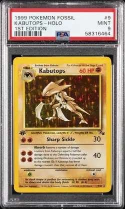 1999 POKEMON FOSSIL 1ST ED #9 KABUTOPS-HOLO PSA 9 - Image 1