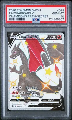 2020 POKEMON SWORD & SHIELD CHAMP'S PATH SECRET #079 FULL ART/CHARIZARD V PSA 10 - Image 1