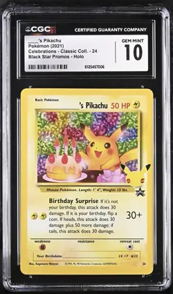 Pokemon Celebrations Birthday Pikachu - 24 black star promos CGC GEM MINT 10 - Image 1