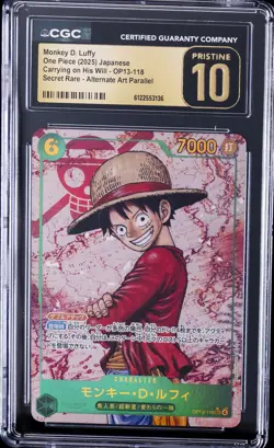 2025 ONE PIECE JPN CARRYING ON HIS WILL #OP13-118 MONKEY D. LUFFY CGC 10 PRISTIN - Image 1