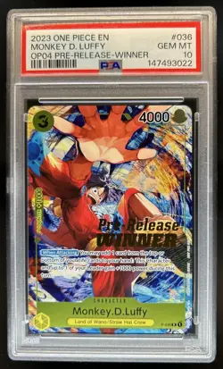 2023 One Piece OP04 Pre-Release Winner Monkey D Luffy #P-036 PSA 10 - Image 1