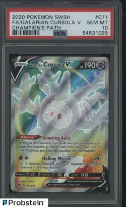 2020 Pokemon SWSH Champion's Patch #071 FA Galarian Cursola V PSA 10 - Image 1