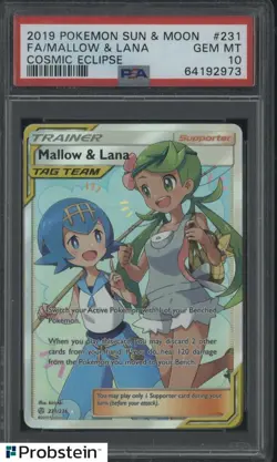2019 Pokemon Sun & Moon Cosmic Eclipse #231 FA Mallow & Lana PSA 10 - Image 1