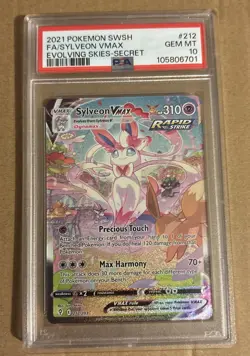 Pokemon TCG Sylveon Vmax SWSH07: Evolving Skies 212/203 Secret Rare PSA 10 - Image 1