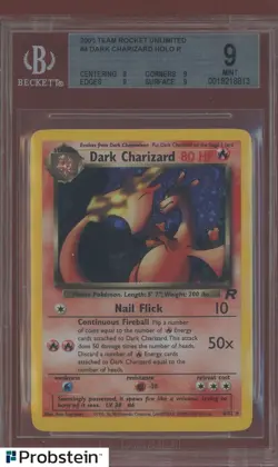 2000 Pokemon Team Rocket Unlimited #4 Dark Charizard Holo BGS 9 MINT - Image 1