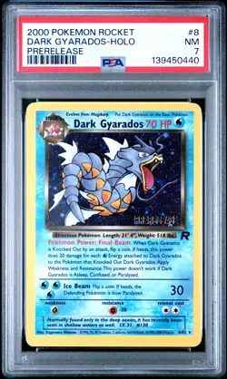 2000 POKEMON ROCKET PRERELEASE #8 DARK GYARADOS-HOLO PSA 7 - Image 1