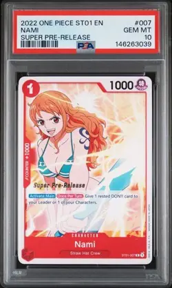 NAMI PSA 10 2022 One Piece SUPER PRE RELEASE GEM MINT #007 ST01-007 ENGLISH - Image 1