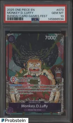 2025 One Piece EN Bandai Card Games Fest #073 Monkey D. Luffy PSA 10 GEM MINT - Image 1