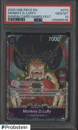 2025 One Piece EN Bandai Card Games Fest #073 Monkey D. Luffy PSA 10 GEM MINT - Image 1