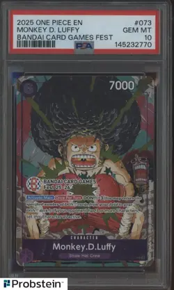 2025 One Piece EN Bandai Card Games Fest #073 Monkey D. Luffy PSA 10 GEM MINT - Image 1
