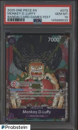 2025 One Piece EN Bandai Card Games Fest #073 Monkey D. Luffy PSA 10 GEM MINT - Image 1