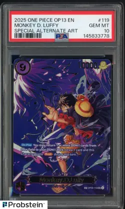 2025 One Piece OP13 EN Special Alternate Art #119 Monkey D. Luffy PSA 10 - Image 1