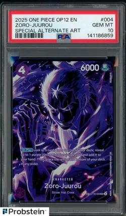 2025 One Piece OP12 EN Special Alternate Art #004 Zoro-Juurou PSA 10 GEM - Image 1
