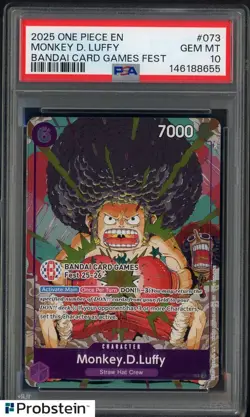 2025 One Piece EN Bandai Card Games Fest #073 Monkey D. Luffy PSA 10 - Image 1