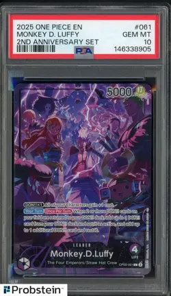 2025 One Piece EN 2nd Anniversary Set #061 Monkey D. Luffy PSA 10 GEM MINT - Image 1