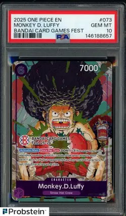 2025 One Piece EN Bandai Card Games Fest #073 Monkey D. Luffy PSA 10 - Image 1