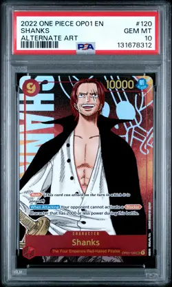 2022 ONE PIECE OP01-ROMANCE DAWN ALTERNATE ART #120 SHANKS PSA 10 - Image 1