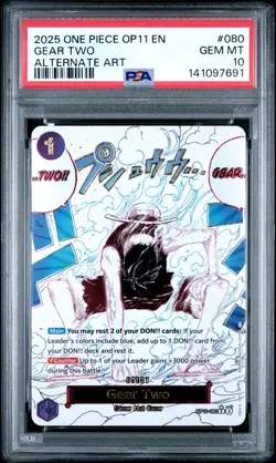 2025 ONE PIECE OP11-A FIST OF DIVINE SPEED ALTERNATE ART #080 GEAR TWO PSA 10 - Image 1