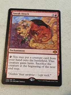 mtg Sneak Attack, mythic rare enchantment, Dominaria Remastered, unplayed - Image 1